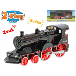 Lokomotiva kov 14cm zpětný chod na baterie se světlem a zvukem 2-Play 2barvy v krabičce