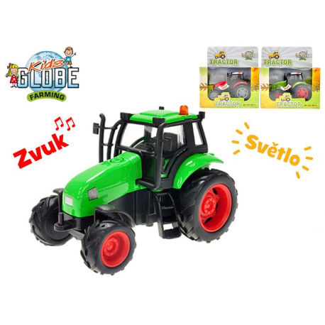 Traktor kov 11cm na setrvačník na baterie se světlem a zvukem 3barvy v krabičce