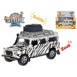 Auto Land Rover safari 14cm kov na zpětný chod na baterie se světlem a zvukem v krabičce
