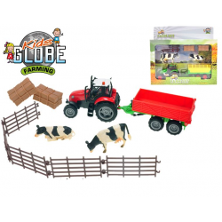 Sada farma - traktor 10cm s vlekem na baterie se světlem a zvukem a doplňky 2druhy v krabičce