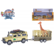 Land Rover Defender 14cm kov na zpětný chod s přívěsem 14cm a žirafou v krabičce