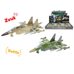 Letadlo vojenské 19cm kov zpětný chod na baterie se světlem a zvukem 2barvy 6ks v DBX