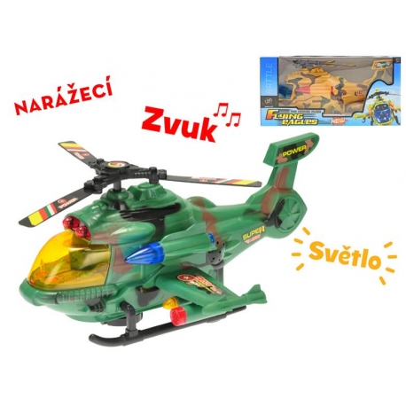 Vrtulník vojenský 26cm narážecí na baterie se světlem a zvukem 2barvy v krabičce