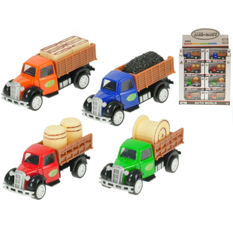 Nákladní auto farmářské kov 8,5cm 1:55 zpětný chod 4druhy v krabičce 24ks v DBX