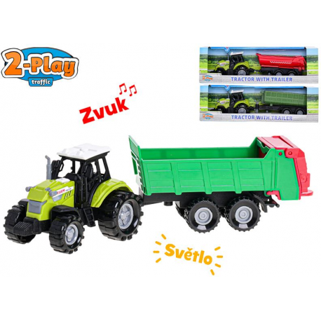 2-Play Traffic traktor s vlečkou 23-26cm volný chod na baterie se světlem a zvukem 3druhy 12ks v DBX