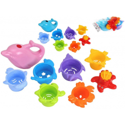 Pyramida mořská zvířátka 7pater 28cm s konvičkou ve tvaru delfína 2barvy v síťce 12m+