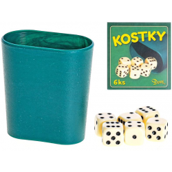 Kostky hrací 16mm 6ks s kelímkem v krabičce