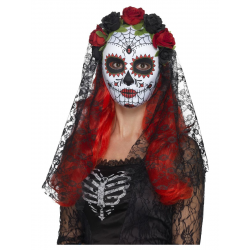 Maska Seňorita Den mrtvých s růžemi a závojem