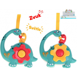 Chrastítko dinosaurus 12cm na baterie se světlem a zvukem 2barvy 12m+ 6ks v DBX