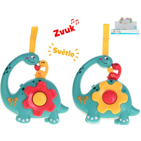 Chrastítko dinosaurus 12cm na baterie se světlem a zvukem 2barvy 12m+ 6ks v DBX