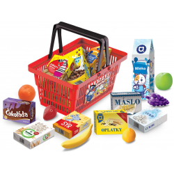 MINI OBCHOD - nákupní košík s doplňky a učením jak nakupovat - červený