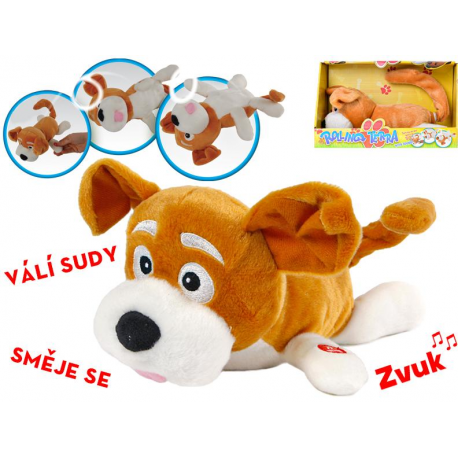 Pes plyšový 29cm válející se smíchy na baterie se zvukem 12m+ v krabičce