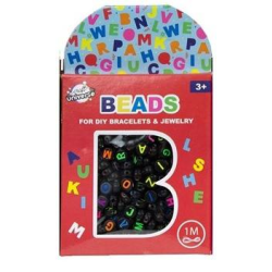 Sada korálků - písmenka černé + 1 metr provázek