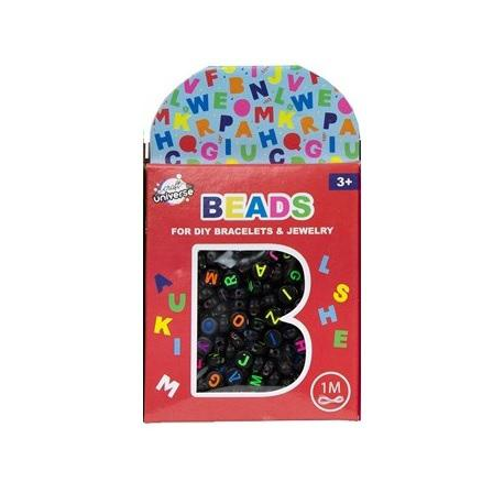 Sada korálků - písmenka černé + 1 metr provázek