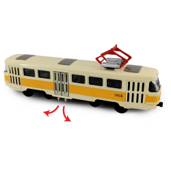 Kovová česká retro tramvaj žlutá 16 cm-otevírací dveře