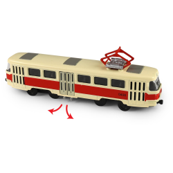 Kovová česká retro tramvaj červená 16 cm-otevírací dveře